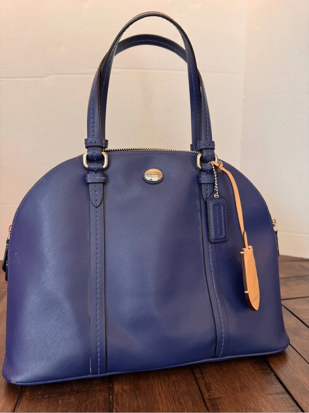 Coach Peyton Cora Domed Satchel Porcelain Blue Saffiano Leather Gold Hardware